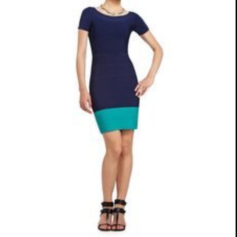 BCBG MAXAZRIA KISHA OFF-SHOULDER DRESS Navy XXS